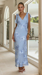 Usha Tie Strap Maxi Dress - Light Blue