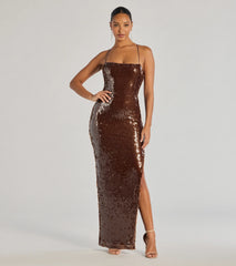 Naya Lace-Up High Slit Sequin Column Dress
