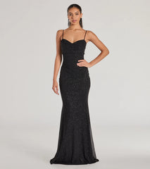 Aileen Sleeveless Glitter Mesh Mermaid Dress