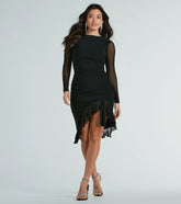 Impress Me Long Sleeve Ruffled Mesh Midi Dress