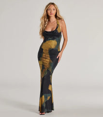 Work Of Art Abstract Marble Print Maxi Dress