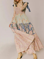 Printed V-Neck Tie Shoulder Cami Dress