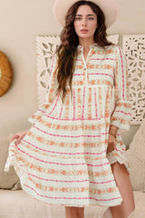 Printed Ruffled Notched Loose Dress