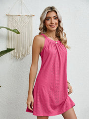 Eyelet Round Neck Sleeveless Dress