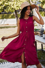 Button front sleeveless midi dress