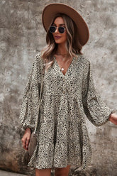 Dotted ruffled long sleeve tiered dress