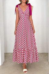 Printed V-Neck Tie Shoulder Midi Cami Dress