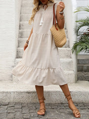 Tie Neck Sleeveless Ruffled Hem Dress
