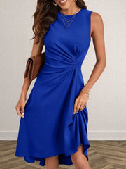 Ruched Round Neck Sleeveless Dress