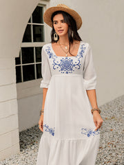 Printed Square Neck Balloon Sleeve Dress