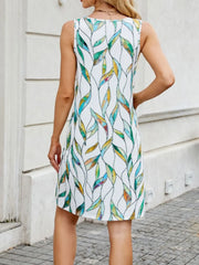 Printed V-Neck Sleeveless Mini Dress with Pockets
