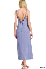 Zenana French Terry Twisted Strap Midi Dress