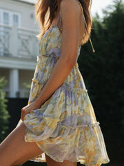 Frill Printed Square Neck Mini Cami Dress