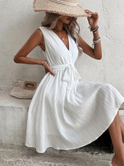 Surplice Sleeveless Tie Waist Dress