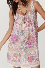 Multicolour Floral Tie Neck Sleeveless Mini Dress