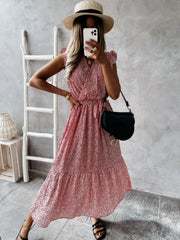Ruffled Surplice Printed Cap Sleeve Dress