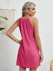 Eyelet Round Neck Sleeveless Dress
