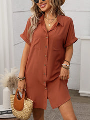 Button Down Short Sleeve Mini Dress