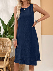 Ruffled Textured Round Neck Sleeveless Dress