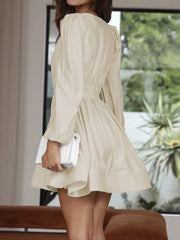 Ruched V-Neck Balloon Sleeve Mini Dress