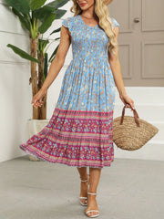 Printed Round Neck Cap Sleeve Dress