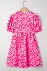 Leopard Tie Front Puff Sleeve Dress