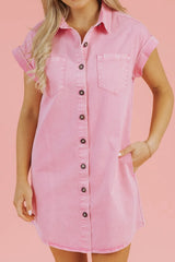 Button Down Short Sleeve Denim Dress