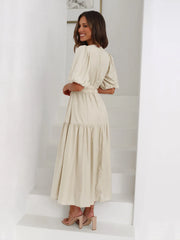 Tiered Surplice Half Sleeve Midi Dress