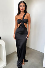 Alexia One Shoulder Satin Maxi Dress - Black