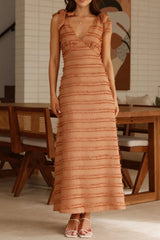 Textured V-Neck Tie Shoulder Dress