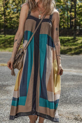 Color Block Square Neck Wide Strap Dress
