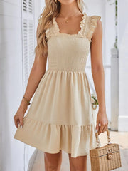 Smocked Square Neck Wide Strap Dress