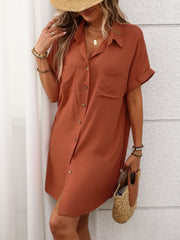 Button Down Short Sleeve Mini Dress