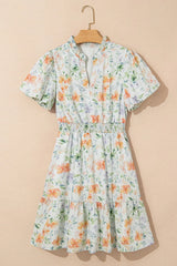 Frill Notched Puff Sleeve Dress