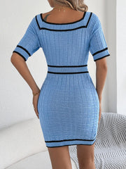 Decorative Button Short Sleeve Sweater Dress