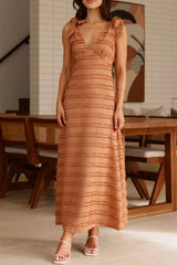Textured V-Neck Tie Shoulder Dress