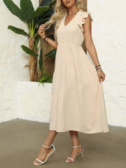 V-Neck Ruffle Sleeve Dress