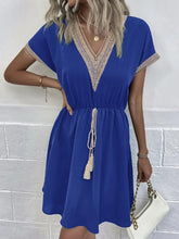 Full Size Tassel V-Neck Short Sleeve Dress Plus Size