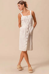 SO ME Button Down Pocket Front Pinafore Dress