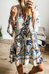 Printed Notched Three-Quarter Sleeve Mini Dress