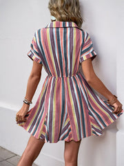 Striped Surplice Short Sleeve Dress