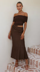 Daena Off Shoulder Maxi Dress - Chocolate