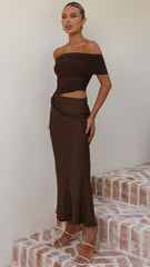 Daena Off Shoulder Maxi Dress - Chocolate