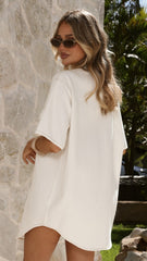 Maliha Button Up Mini Dress - White Denim