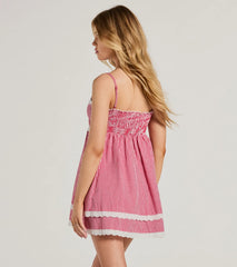 Life's A Picnic Sweetheart Lace Gingham Mini Dress
