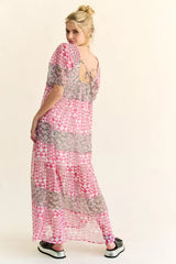 Davi & Dani Multi Floral Square Neck Puff Sleeve Maxi Dress
