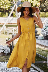 Button front sleeveless midi dress