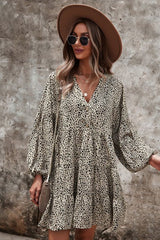 Dotted ruffled long sleeve tiered dress