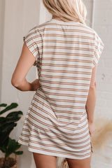 Stripe Round Neck Sleeveless Pocketed Mini Dress