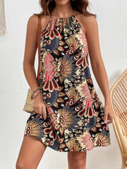 Printed Grecian Neck Mini Dress